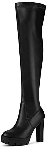 Allegra K Women's Platform Heels Chunky Heel Over Knee High Boots Black 5 UK/Label Size 7 US