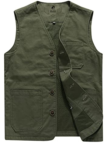 Oralidera Gilet da Caccia Trekking Safari Uomo Cotone Gilet da Pesca Multi-tasca Fotografia Giacca senza Maniche da Lavoro, Verde, XL