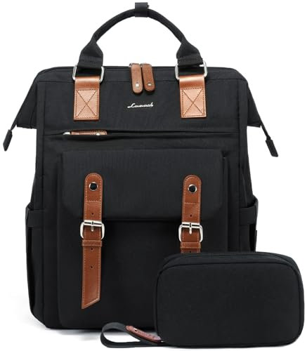 LOVEVOOK Rucksack Damen, Wasserdicht Schulrucksack Mädchen Teenager Jungen Schule mit Datenkabel-Beutel, 15,6 Zoll Laptop Schultasche Rucksäcke für Uni Business Büro Reise Schwarz