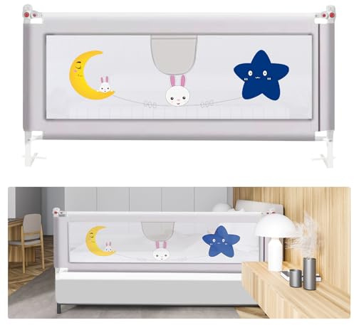 HyAdierTech Barrera de Cama para bebé, Seguridad Niños Cama, Protección contra caídas, Altura Ajustable, Barandilla de Cuna Libre de obstáculos de elevación separada, Tipo de Cama Universal (1.5M)