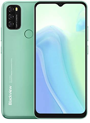 Blackview Android 11 Teléfono A70P, Octa Core 4GB 32GB Smartphone, Pantalla HD+ 6.5'', 8.3mm Delgado&Liviano, Batería 5380mAh, 13MP+5MP,Dual SIM Móvil 4G,Desbloqueo Facial&Huella Digital GPS Verde