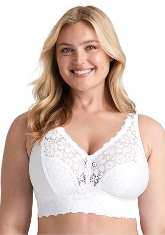 Miss Mary of Sweden Lace Dreams Langer BH ohne Bügel – Elastische Spitze, Recyceltes Material, Sanfter Halt, Longline Design 85C Weiss