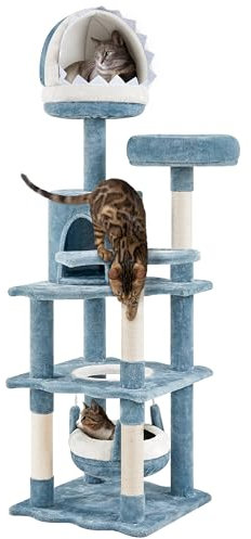 Yaheetech 155cm Tall Ocean-themed Cat Tree, Multi-Level Cat Tower W/Shark's Mouth-shaped Condo, Fish-shaped Platform, Scratching Posts, Cat Scratching Tree Play Tower for Big Cats