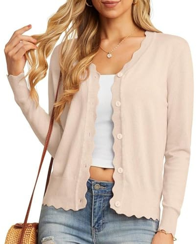 GRECERELLE Cardigan for Women Button Down Lightweight Cardigan Knit Long Cardigans Jumpers Cardigan Coat (Apricot, M)