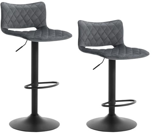 WOLTU 2er Set Barhocker, Barstühle höhenverstellbar, Küchenhocker drehbar, mit Rückenlehne Fußstütze, Thekenhocker, Tresenhocker Design Hocker, gepolstert, Samt, Dunkelgrau, BH392dgr-2