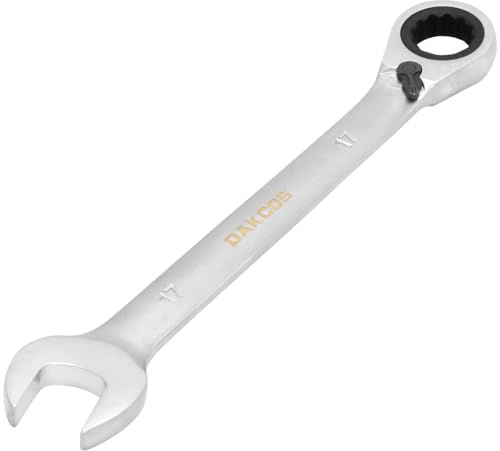 DAKCOS Reversibili chiave combinata a cricchetto 17 mm - chiave combinata metrica a cricchetto in CR-V con finitura cromata opaca