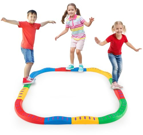 COSTWAY 20 Pièces Poutre d'Équilibre Empilable Enfants avec Patin Antidérapant, Tremplins d'Équilibre avec Connexion Ferme Amovible, Charge 80kg pour 4 Enfants de 3 Ans+ (Multicolore)