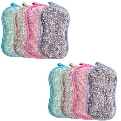 Dinghaole 8 pièces Éponge Vaisselle Reutilisable Eponges, Eponge à récurer, Éponge en Microfibre Anti-Rayures pour Cuisine, Vaisselle, Casseroles et Poêles