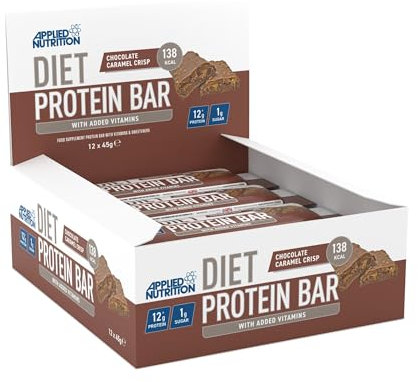 Applied Nutrition Diet Protein Bar, High Protein, Low Sugar Protein Snack Bar with Added Vitamins - Chocolate Carmel Crisp (12 x 45g)