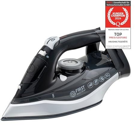 Ferro da stiro a vapore TZS First Austria I 2290-2720 W I piastra in ceramica I autopulizia I vapore verticale I anticalcare I stiratura a secco I serbatoio dell'acqua da 0,3 l I 1,2 kg