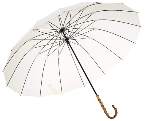Snowflyk Long Handle Umbrella Chic Curved Hook Umbrella Macaron-Colored 16-Bone Long Handle Umbrella with Bamboo Accent Windproof (B)