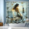 JINGYOU Tenda Doccia 180x180,Tende da Doccia,Tenda per Doccia Lavabili Tende per Vasca da Bagno Motivo Sirene Colorato con Fori Tendina Doccia Con 12 Anelli(180x180cm)