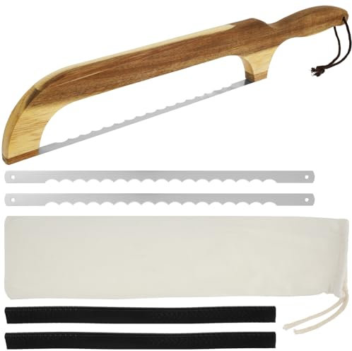 Brotmesser Wellenschliff 42,5cm Edelstahl Brötchenmesser Holzgriff mit 2 Klinge und 2 Abstandshalter Frühstücksmesser Brotbogenmesser Brotschneider Messer zum Schneiden von Brot Bagels