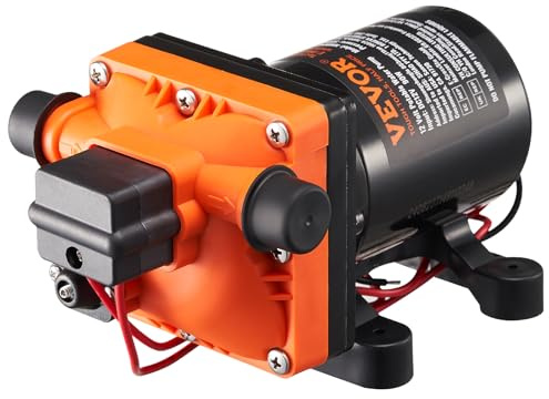 VEVOR Bomba de Diafragma 12 V 11,36 L/min, Bomba de Agua de 4 Cámaras con Interruptor de Presión Automático Ajustable de 40 a 100 PSI, 55 PSI, Puerto MNPT de 12,7mm para Camión de Comida, Autocaravana