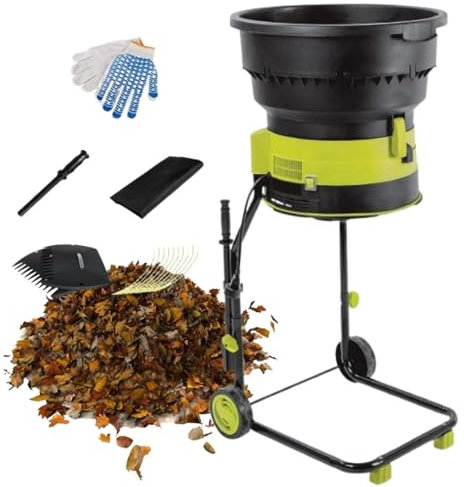 Trituradora de jardín con ruedas y bolsa de almacenamiento, trituradora eléctrica de 2500 W, 8000 rpm, diámetro del embudo de 54 cm, tamaño de corte ajustable para hojas de jardín, abono,40M