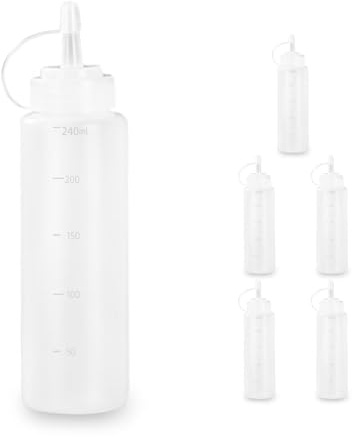 HingtTraum Flacone Dosatore 240ml Set 6 Pezzi Senza BPA Bianco – Flaconi Spremi Cucina Anti-Perdita, Bottiglia Salse Ketchup Senape Olio Oliva Salse Piccanti, Flacone per Pittura Decorazione Torte