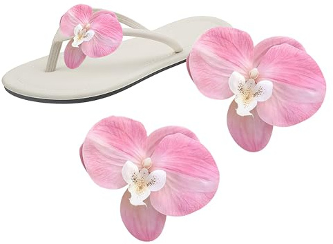 VASANA 2 Pezzi Clip per Scarpe con Fiori di Orchidea Artificiale Rosa Chiaro, Fibbia per Sandali con Tacco Alto, Clip per Scarpe Decorative, per Donne, Estate, Matrimonio, Festa Fai-da-Te