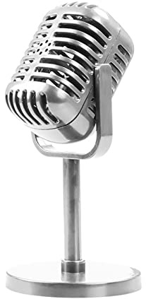 Microphone rétro pour décoration de table - Accessoire de microphone rétro pour fête d'enfants - Noir/doré/argenté - Accessoire de microphone rétro avec support