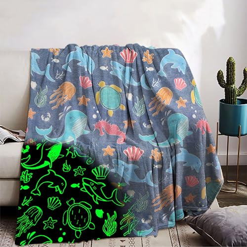 Coperta per bambini IUNTWEIE 150x200 cm, coperta sottomarina che brilla al buio, super morbida e calda per regali per ragazzi (HY-B, 150x200 cm)