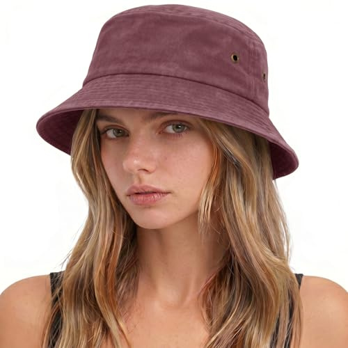 TOMEEK Cappello Pescatore da Sole Unisex, Cappello Uomo Estivo Moda Bucket Hat da Pesca Cotone Portatile e Pieghevole Cappellino a Secchiello Donna(Rosso Vino,Taglia Unica)