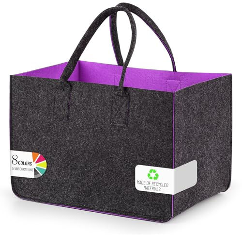 Sinand 30 l shoppingkorg, shoppingväska med handtag, robust/välgjord/vikbar filtväskan förvaring för utomhusresor, picknick, shopping utomhus