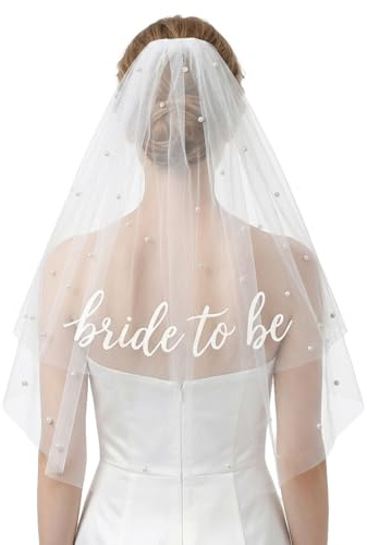Bride to Be Veil, Bridal Hair Bow Veil with Pearl,Hen Party Accessories | White Hair Bow Veil with Clip,Hen Do Veil Accessories for Wedding Bridal Shower Hen Night Bachelorette Party Decorations