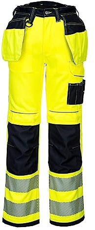 Portwest T501 Mens PW3 Hi Vis Work Trousers - Holster Pocket Workwear Safety Construction Trousers Yellow/Black, 46