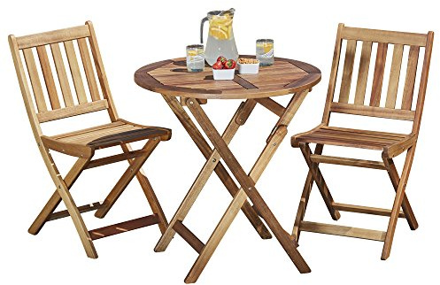 Garden life Wooden Bistro Furniture Set Outdoor Folding Patio Table with 2 Chairs Easy Storage
