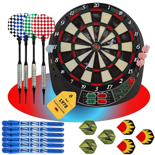 Best Sporting Dart Set Coventry Xtra mit 12 Dartpfeilen & Ersatzspitzen I Dartscheibe elektronisch im wertigen Set I elektronische Dartscheibe mit LED-Anzeigen I Dartautomat für 16 Spieler