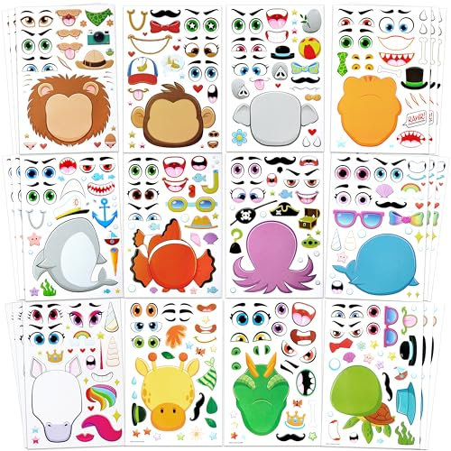 JOYIN 36 Stück Tier Aufkleber Kinder, Sticker Aufkleber Set, Make-a-Face Aufkleber, Kleine Geschenke für Kinder, Kindergeburtstag Gastgeschenke, Mitgebsel Kindergeburtstag ab 3 Jahren(Aufkleber Tiere)