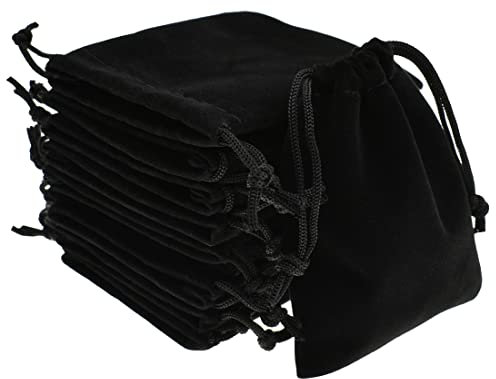 Syolee 10 Pcs Jewellery Bags Velvet Jewelry Pouches Drawstring Gift Bags 9cm x 7cm, Black
