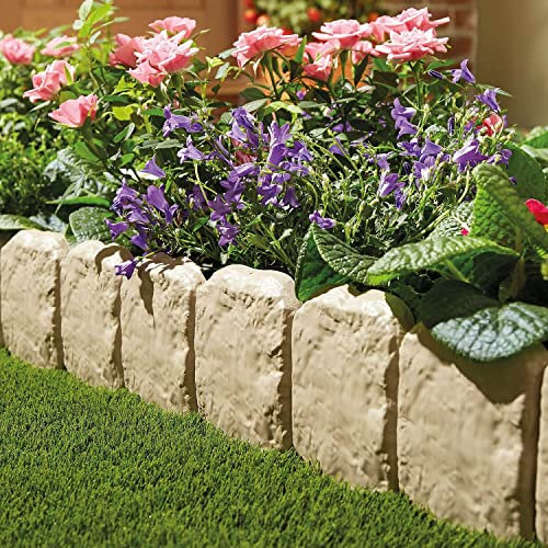 Coopers of Stortford - Pack of 10 Cotswold Stone-Effect Lawn Edging Made from Hard-Wearing, Maintenance-free Plastic W25 x H10cm | Interlocking Garden Edging