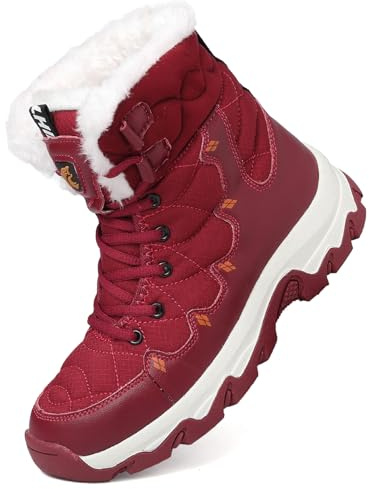 Unitysow Botte Homme Femme Hiver Fourrure Bottines de Neige Chaudes Chaussures Montantes Courte Bottines Mode de Neige avec Doublure Chaud Fourrure,Rouge,38 EU
