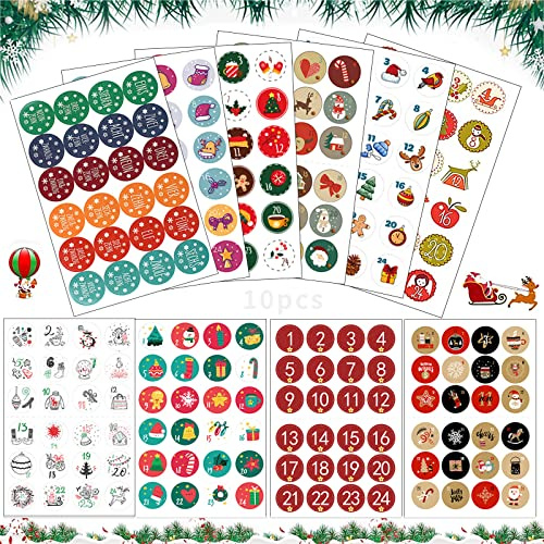 10 stycken klistermärken jul adventskalender nummer klistermärken runda siffror klistermärken adventskalender nummer klistermärken jul klistermärken för hantverk och dekoration (B)