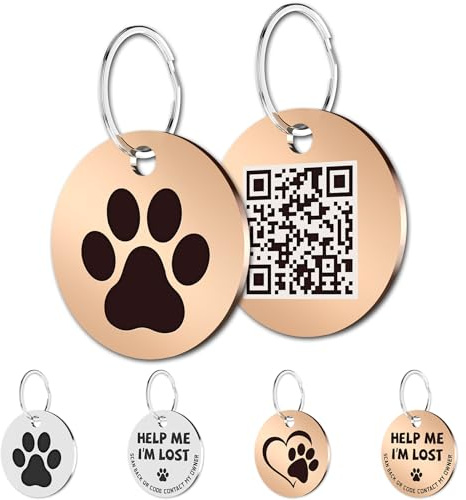 MYLUCKYTAG Rostfritt stål QR-kod husdjurs-ID-taggar hundtaggar – husdjurs online-profil – skanna QR ta emot omedelbar varning för husdjur via e-post