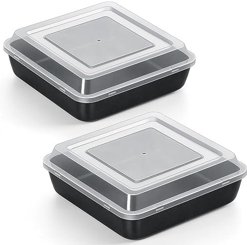 TEAMFAR Set di 2 stampi Quadrati con Coperchio, con Anima in Acciaio Inox e Coperchio ermetico, Rivestimento Antiaderente, per Lasagne, Brownies, Torte, Non Adatto all'airfryer