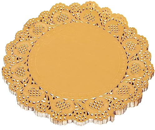 ANTETOK Doyley - Centrini di carta usa e getta in pizzo, 30,5 cm, 200 pezzi, eleganti centrini di carta in pizzo per feste, torte e artigianato, colore: oro