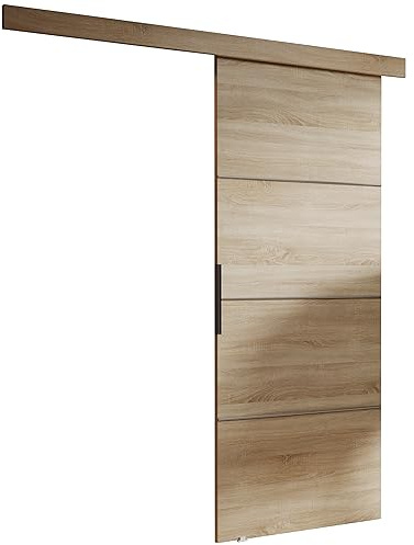 KIER FURNITURE Schiebetür Komplettset - MALIBU - Tür mit Laufschiene - Schiebetürsystem - Raumspartür - Innentüren - Schiebetür - Eiche Sonoma 106 x 205 x 1,6 cm