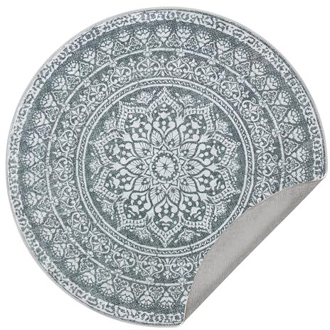 SONGMICS HOME Teppich rund, Outdoor Teppich, Boho, 160 cm d, waschbar, rutschfest, Floral Vintage, für Wohnzimmer, Esszimmer, Schlafzimmer, Optik, Garten, Terrasse, Balkon, anthrazitgrau TAR052G02