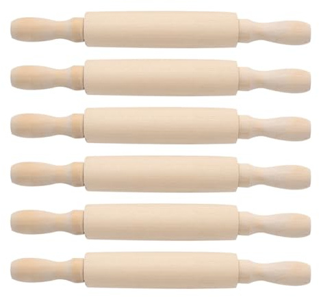 FSSTUD Lot de 6 mini rouleaux à pâtisserie en bois de 20 cm - Petits rouleaux à pâtisserie en bois pour enfants, pour pâtisserie et pizza - Ustensiles de cuisine pour biscuits et travaux manuels