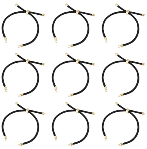 UNICRAFTALE 10Pcs Nylon Cord Chain Slider Bracelets Leather Chain 22~23cm Black Link Bracelet with Brass Findings Adjustable Bracelet Chains for Necklaces Bracelet Jewelry Making