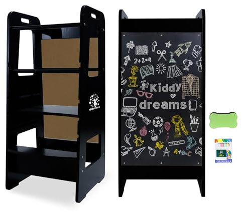 CCLIFE Lernturm ab 1 Jahr Montessori Kinderstuhl, Höhenverstellbarer Learning Tower mit Tafel, Küchenhelfer für Kinder, Sicherer und Leicht zu Reinigen, Bis 100 kg Tragkraft