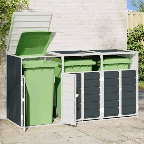 Azzrora Wheelie Bin Storage for Triple Bins, Bin Storage for Wheelie Bins, Bin Covers for Wheelie Bins, Bin Shed, Wheelie Bin Storage, Outdoor Bin Storage, Anthracite 216x81x115 cm Steel
