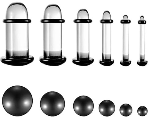 Vankula Tunnel Dehnset Single Flared Plugs Dehner Stretching kit 1.6mm-6mm Glas für männer damen Ohrpiercing ohrloch dehner Schmuck Schwarz
