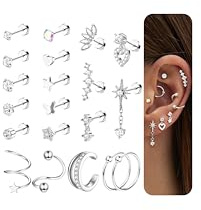 JeweBella 20 st Helix piercingar kirurgiskt stål guld silver allergivänliga flatback örhängen brosk piercing öra tragus conch piercing set örhängen små kreoler örhängen kvinnor, rostfritt stål