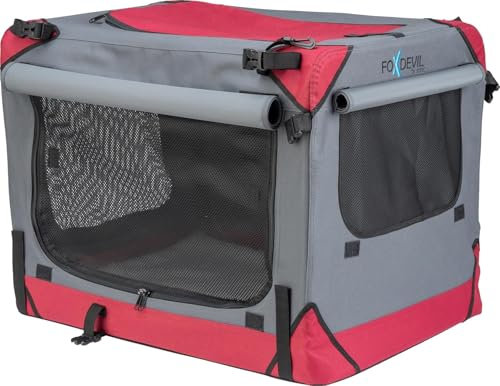 Foxdevil by xonic® Faltbare Hundebox/Katzenbox für kleine, mittelgroße und große Tiere - Hundetransportbox Auto und Zuhause - Transportbox Hund - Hundebox Auto Kofferraum (Rot, XL)
