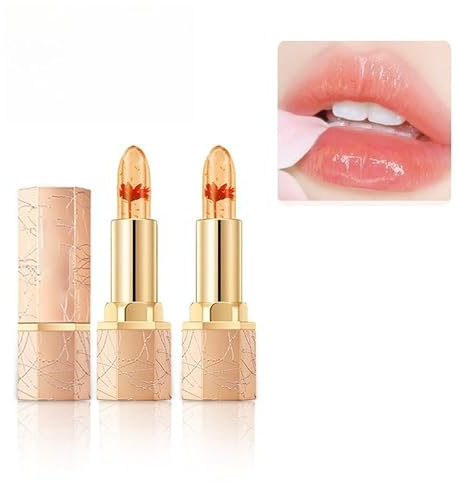 2PCS Crystal Flower Temp - Change Jelly Lipstick, Thousand - Color Lip Magic, Transparent Change Color Lip, Long-lasting Nutritious Lip Balm Lips Gloss (2 PCS - Rose Petals)