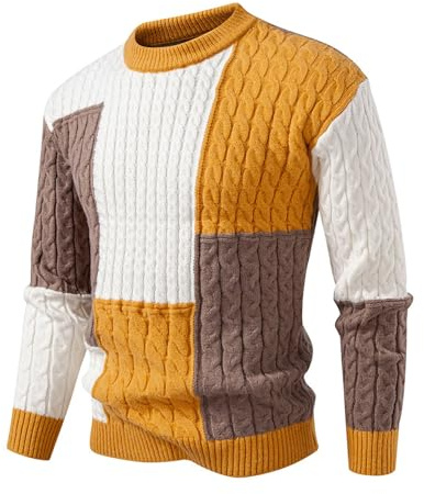 Cexiakong Jersey de invierno para hombre con cuello alto, jersey de punto de color sólido, jersey cálido y elegante con bloques de color, jersey de trabajo conectado, jersey casual, suéter térmico