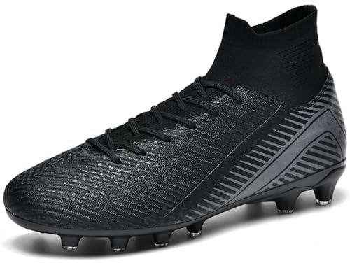 WOWEI Fotbollsskor herr pojkar High Top Spike Cleats professionella fotbollsskor barn sport utomhus atletiska träningsskor fotbollsskor sportskor tävling, Svart 4, 45 EU