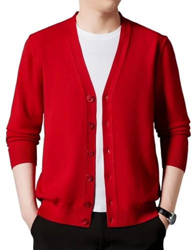 Rivccku Cardigan en Tricot 100% Pur Cachemire Classique et Doux en Laine avec Boutons pour Homme